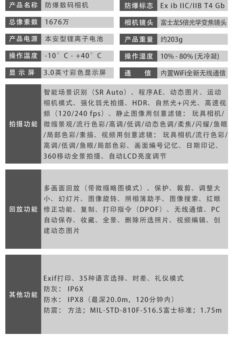 防爆相機Excam1805詳細參數